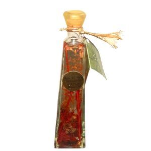 decorative 100% white mineral oil glass bottle with red floral accents